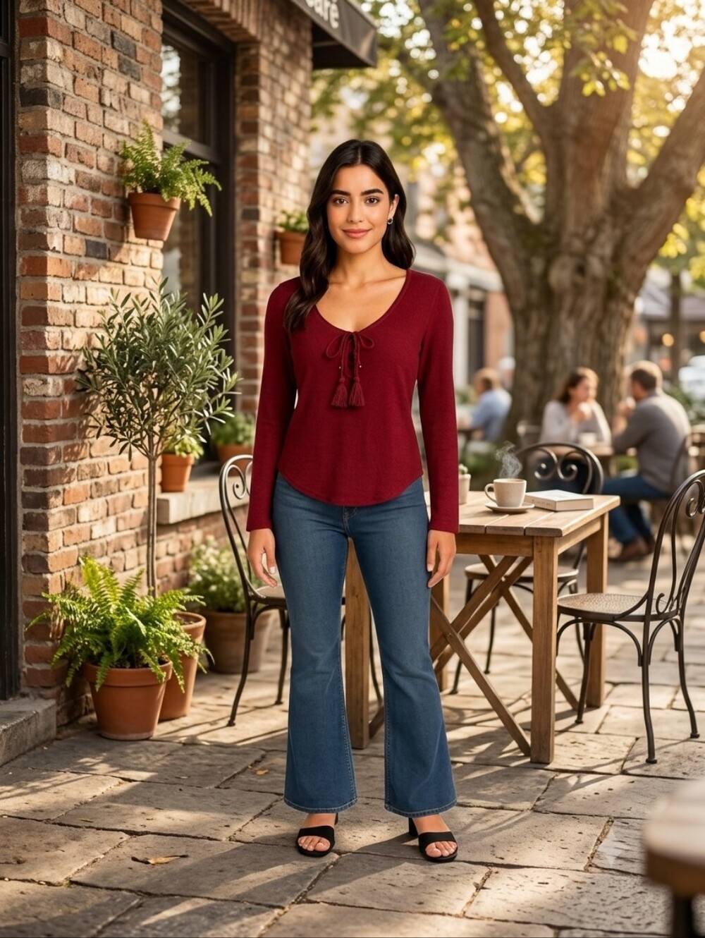 Hollister Burgundy Fairy Grunge Gauzy Tie Front Blouse Size XS